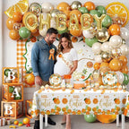 279 PCS A Little Cutie Is On The Way Decorations, All-in-One Orange Baby Shower Party Pack With Balloon, Backdrop, Plates and Napkins