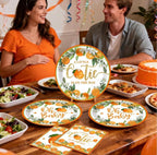 279 PCS A Little Cutie Is On The Way Decorations, All-in-One Orange Baby Shower Party Pack With Balloon, Backdrop, Plates and Napkins