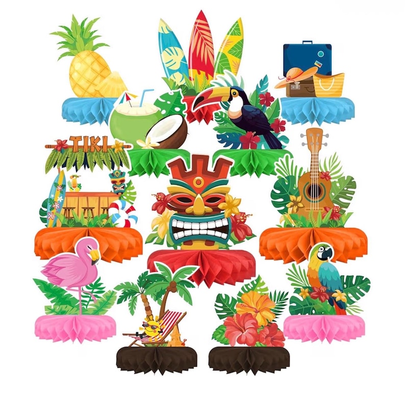 Hawaiian Luau Party Decorations Set: Aloha Theme Table Decoration with Luau Honeycomb Centerpiece for Tiki and Luau Hawaiian Party Supplies
