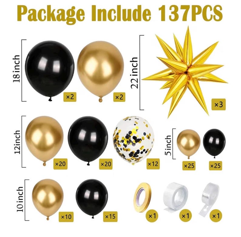 Black and Gold Balloons Arch Kit with Black Gold Confetti Balloons for 2026 Graduation Decorations Class Grad Men Birthday Party Prom Retire