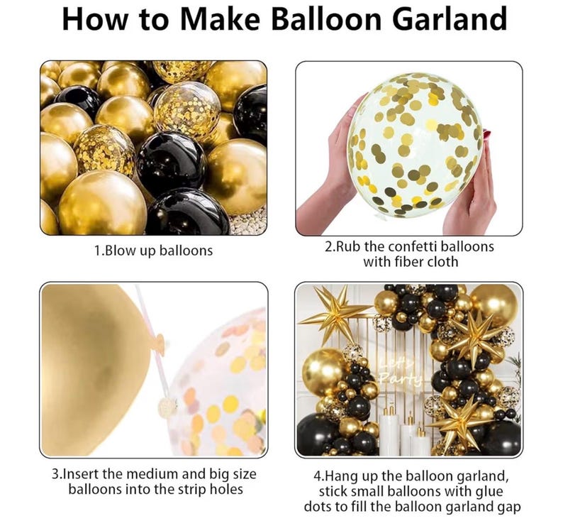 Black and Gold Balloons Arch Kit with Black Gold Confetti Balloons for 2026 Graduation Decorations Class Grad Men Birthday Party Prom Retire