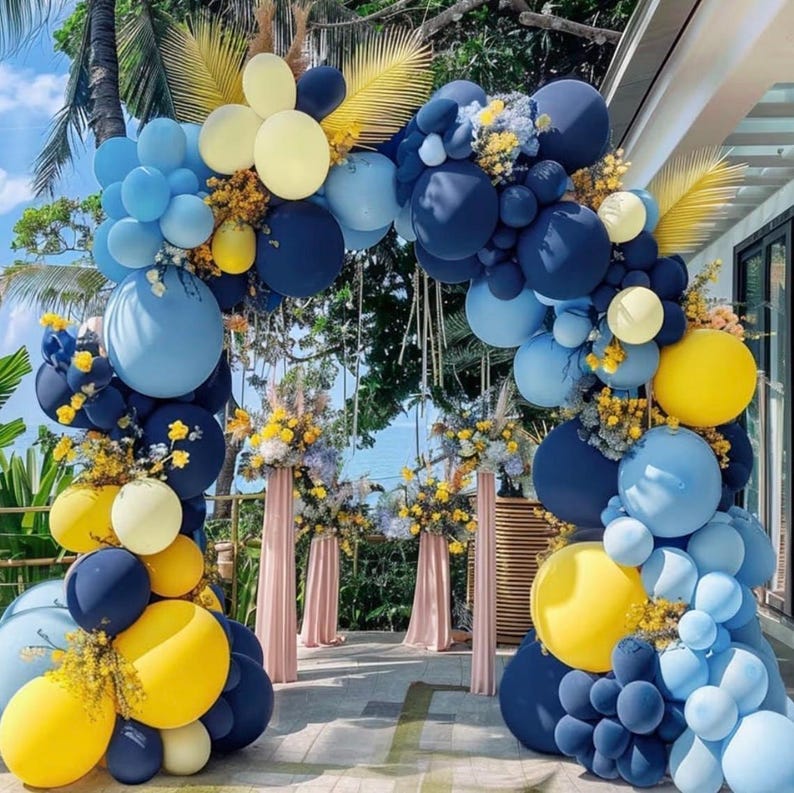 Blue and Yellow Balloons Navy Royal Blue Balloon Garland Arch Kit For Happy Birthday Summer Baby Shower Bridal Shower Lemon School Party
