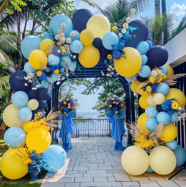 Blue and Yellow Balloons Navy Royal Blue Balloon Garland Arch Kit For Happy Birthday Summer Baby Shower Bridal Shower Lemon School Party