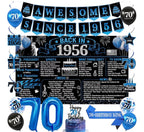 Back in 1956 Birthday Decorations for Men, Black Blue 70th Birthday Party Supplies, Back in 1956 Poster Backdrop Banner, Sash,  70 Years Old