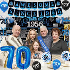 Back in 1956 Birthday Decorations for Men, Black Blue 70th Birthday Party Supplies, Back in 1956 Poster Backdrop Banner, Sash,  70 Years Old