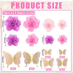 22Pcs 3 Sizes Large Butterfly Party Decorations 3D Giant Pastel Flowers Decors 2 Layer Paper Butterfly 12" 10" 8" Paper Flowers for Birthday
