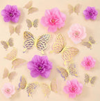 22Pcs 3 Sizes Large Butterfly Party Decorations 3D Giant Pastel Flowers Decors 2 Layer Paper Butterfly 12" 10" 8" Paper Flowers for Birthday