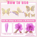 22Pcs 3 Sizes Large Butterfly Party Decorations 3D Giant Pastel Flowers Decors 2 Layer Paper Butterfly 12" 10" 8" Paper Flowers for Birthday