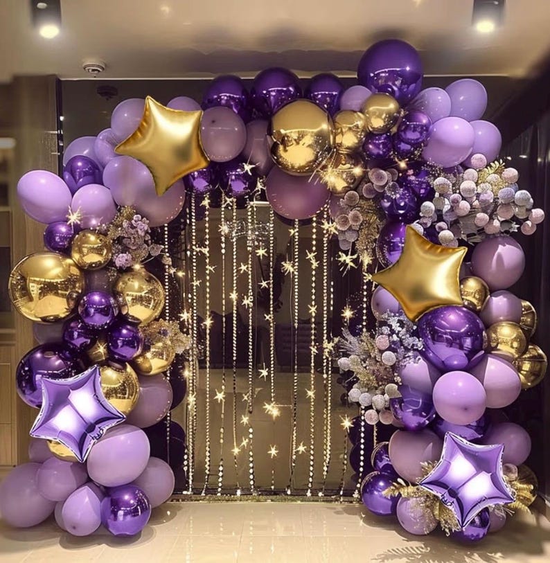 Dusty Purple and Gold Balloon Garland Arch Kit, 160Pcs Dusty Purple Light Purple Gold Latex Balloons with Star Foil Balloons for Graduation