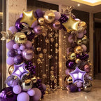 Dusty Purple and Gold Balloon Garland Arch Kit, 160Pcs Dusty Purple Light Purple Gold Latex Balloons with Star Foil Balloons for Graduation