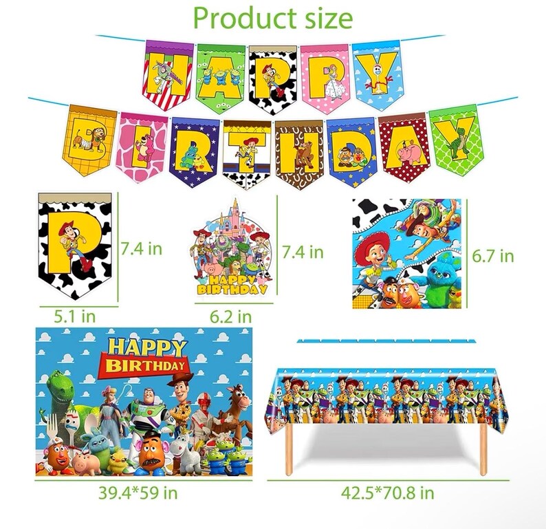 Cartoon Birthday Decorations, Cartoon Party Supplies - Happy Birthday Banner Balloons Plates Backdrop Cake Toppers Tablecloth Hanging Swirls