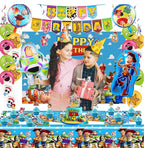 Cartoon Birthday Decorations, Cartoon Party Supplies - Happy Birthday Banner Balloons Plates Backdrop Cake Toppers Tablecloth Hanging Swirls