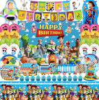 Cartoon Birthday Decorations, Cartoon Party Supplies - Happy Birthday Banner Balloons Plates Backdrop Cake Toppers Tablecloth Hanging Swirls