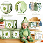 One a Saurus Birthday Decorations, Dinosaur 1st Birthday Party Supplies with One-A-Saurus Backdrop, Balloon Garland, Highchair Banner, Boxes