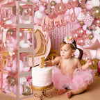 134pcs Rose Gold Balloons Baby Shower Decorations for Girl Baby Boxes, Butterfly Stickers Balloon Garland Arch Kit Baby Box with Letter