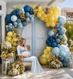 Dusty Blue Yellow Balloon Arch Kit Double Stuffed Dark Pastel Blue Light Yellow Pearl Balloon Garland for Birthday Bridal  Baby Shower