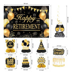 Retirement Party Decorations for Men Women Black Gold Happy Retirement Banner Backdrop Balloons Paper Pompoms Honeycomb Centerpiece