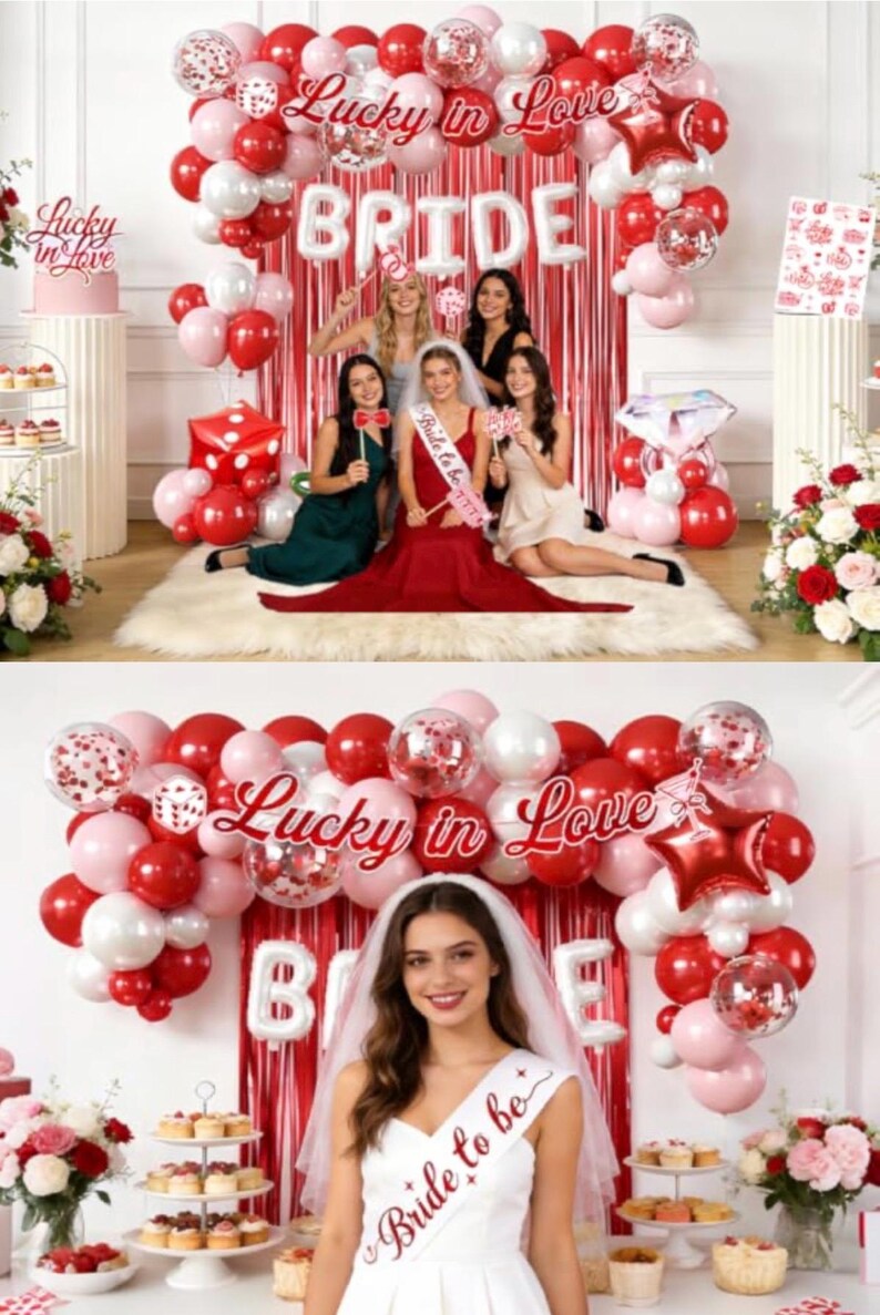161 Pcs Lucky in Love Bachelorette Decorations, Complete One-Stop Red Bachelorette Party Supplies With Banner, Balloon, Fringe Curtains