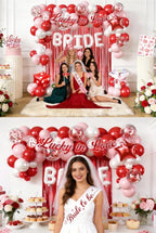 161 Pcs Lucky in Love Bachelorette Decorations, Complete One-Stop Red Bachelorette Party Supplies With Banner, Balloon, Fringe Curtains