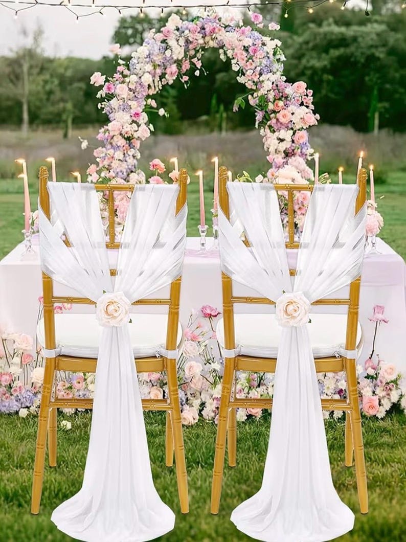White Wedding Chair Sashes 16 Pack Long Tulle Chair Decorations for Ceremony Reception Bridal Shower Event Decor