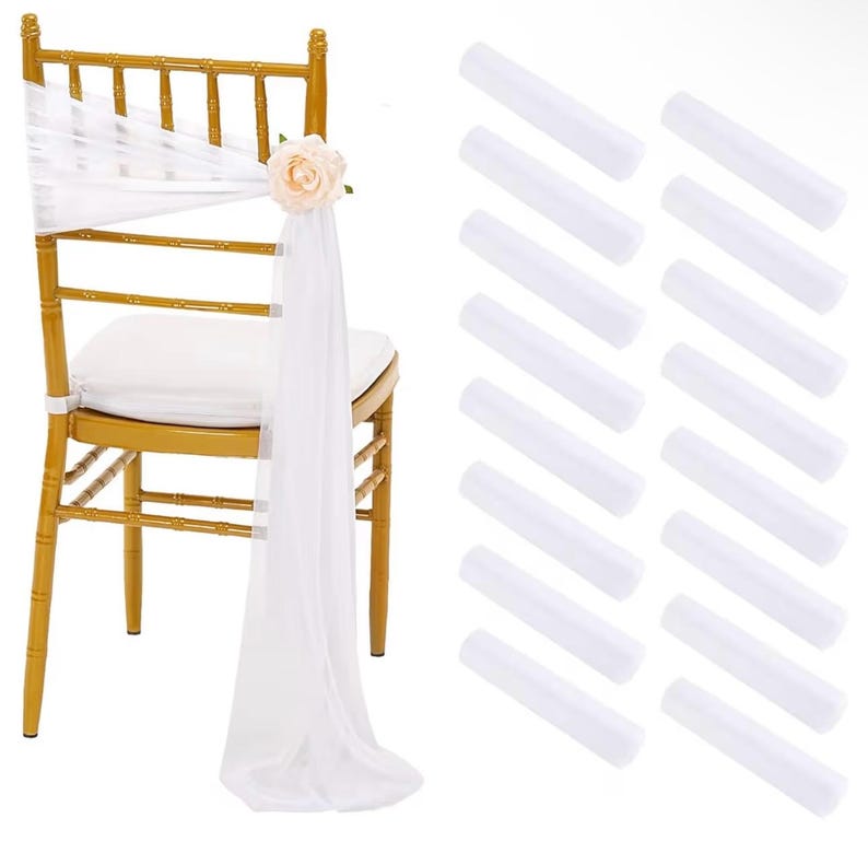 White Wedding Chair Sashes 16 Pack Long Tulle Chair Decorations for Ceremony Reception Bridal Shower Event Decor
