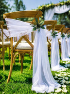 White Wedding Chair Sashes 16 Pack Long Tulle Chair Decorations for Ceremony Reception Bridal Shower Event Decor