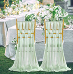 Sage Green Chair Sashes 16 Pack, 8ft Long Wedding Chair Drapes, Sheer Aisle Chair Decorations for Ceremony Reception