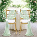 Sage Green Chair Sashes 16 Pack, 8ft Long Wedding Chair Drapes, Sheer Aisle Chair Decorations for Ceremony Reception