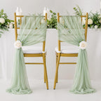 Sage Green Chair Sashes 16 Pack, 8ft Long Wedding Chair Drapes, Sheer Aisle Chair Decorations for Ceremony Reception
