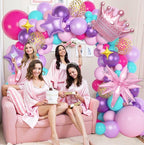 Princess Balloon Arch Kit, Hot Pink Purple Teal Balloon Garland with Crown Star Foil Balloons ,Girl Birthday Baby Shower Party Decorations