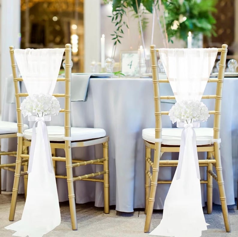 24 Set Wedding Aisle Chair Decorations for Wedding Ceremony Pew Decor Chiffon Chair Sashes with Ribbon Bows and Artificial Floral for Church