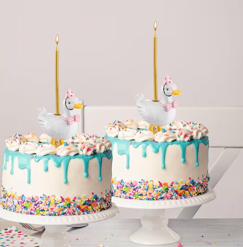 Silly Goose Cake Candle Holders with Birthday Candle One Birthday Party Supplies Mini Cute Cake Topper Stand Candlestick for Kids Party