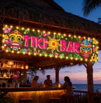Hawaiian Tiki Party Decorations, Luau Tiki Banner Lighted Tiki Bar Sign for Summer Hawaii Aloha Moana Luau Party Decorations, Hanging Banner