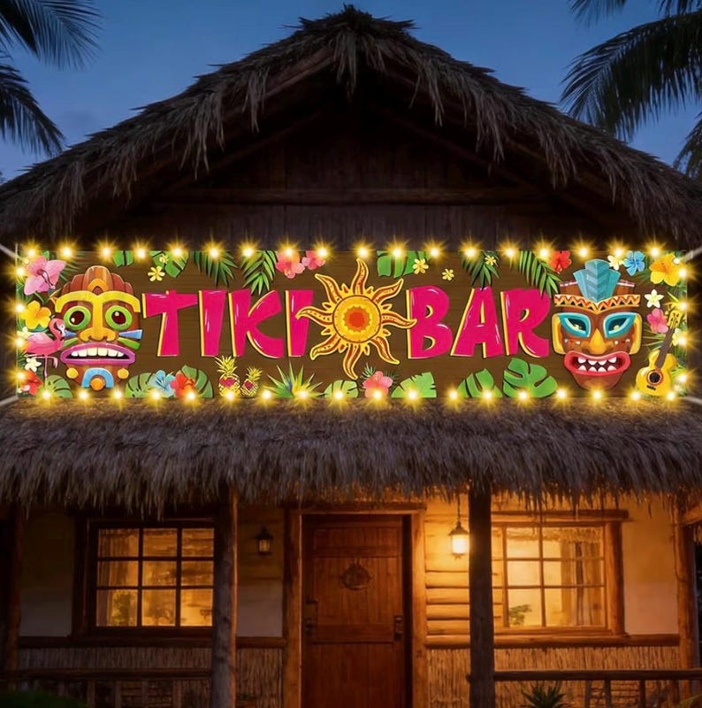 Hawaiian Tiki Party Decorations, Luau Tiki Banner Lighted Tiki Bar Sign for Summer Hawaii Aloha Moana Luau Party Decorations, Hanging Banner