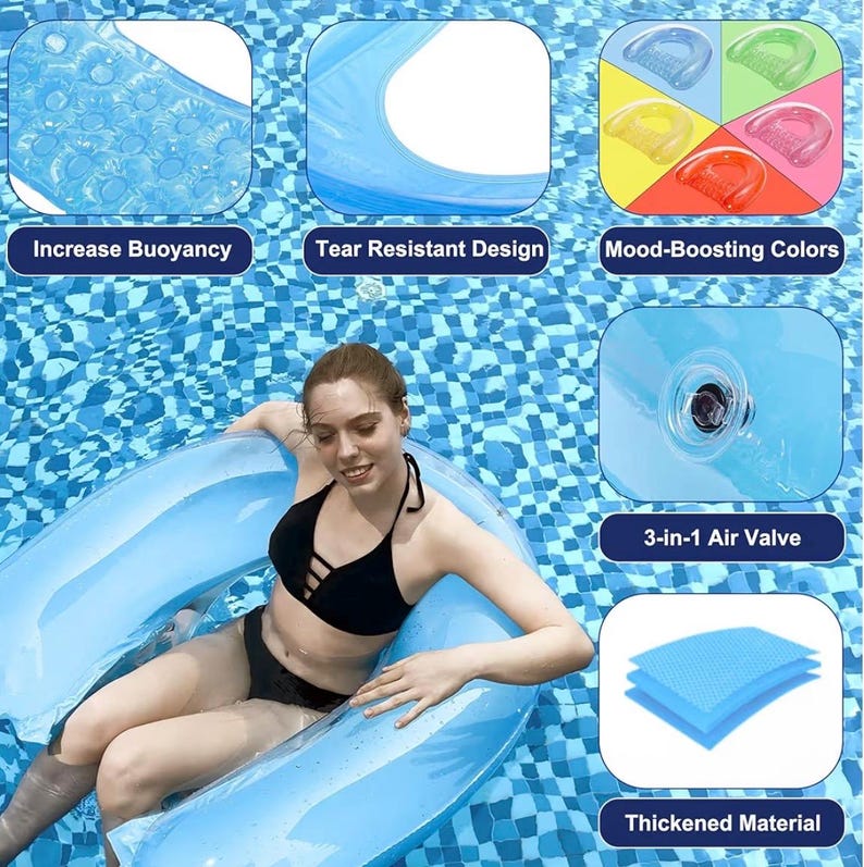 4 Pack Pool Floats Adult, PuppyuWill Pool Float Chairs, 52" X 38" X-Large Size, Dopamine Colors, Drifter, Chair, Hammock 3-in-1 Inflatable