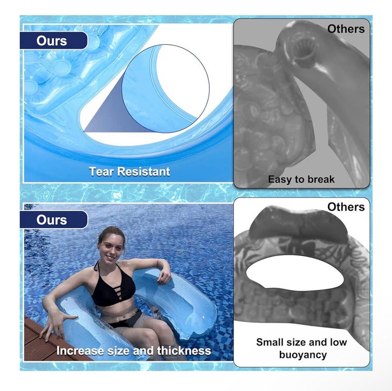 4 Pack Pool Floats Adult, PuppyuWill Pool Float Chairs, 52" X 38" X-Large Size, Dopamine Colors, Drifter, Chair, Hammock 3-in-1 Inflatable