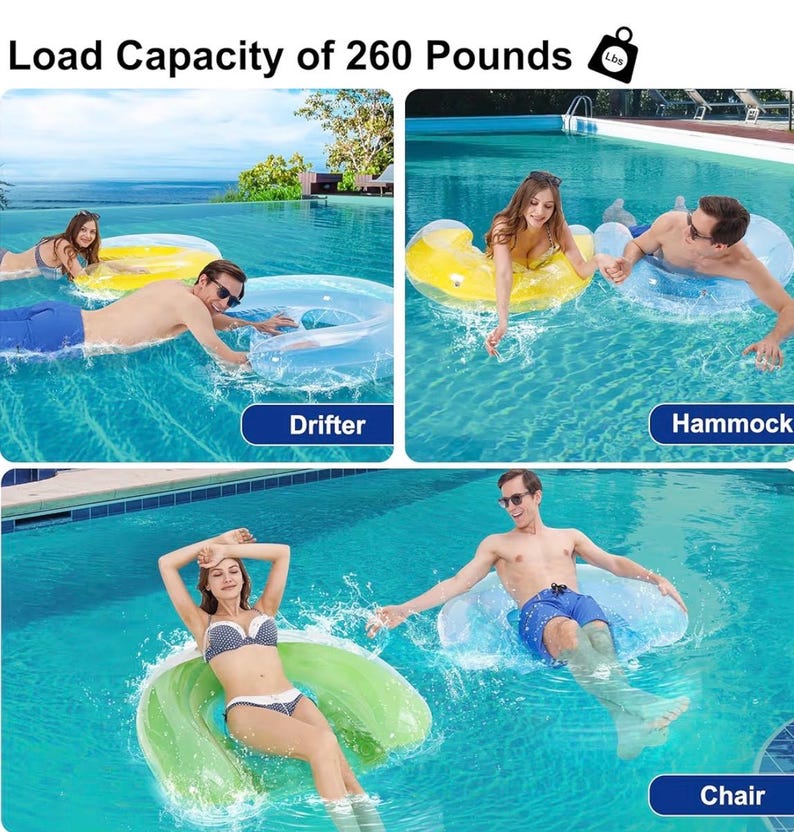 4 Pack Pool Floats Adult, PuppyuWill Pool Float Chairs, 52" X 38" X-Large Size, Dopamine Colors, Drifter, Chair, Hammock 3-in-1 Inflatable