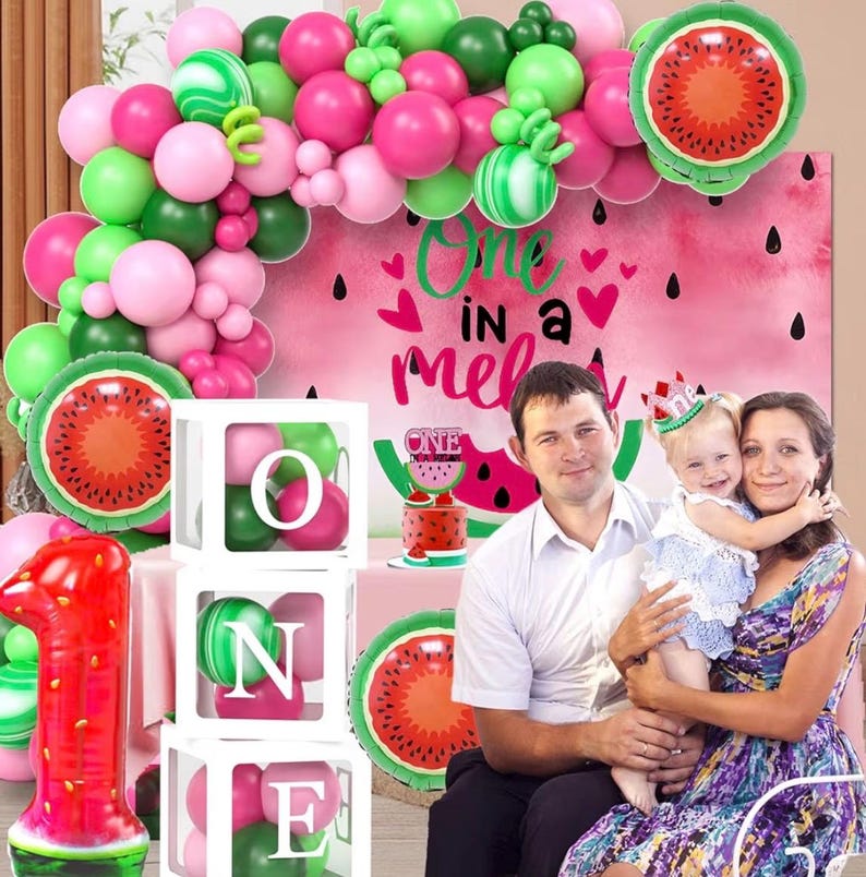 One In A Melon Party Decorations, Watermelon 1st Birthday Decorations Girl, ONE Balloon Boxes, Backdrop, Watermelon Balloon Arch First Bday