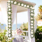 6 Ft Flower Garland with Lights, White Rose Floral Garland Fake Flowers for Wedding Arch Party Tables Backdrop Decor