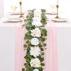 6 Ft Flower Garland with Lights, White Rose Floral Garland Fake Flowers for Wedding Arch Party Tables Backdrop Decor