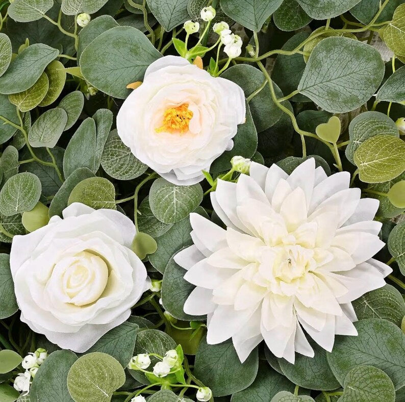 6 Ft Flower Garland with Lights, White Rose Floral Garland Fake Flowers for Wedding Arch Party Tables Backdrop Decor