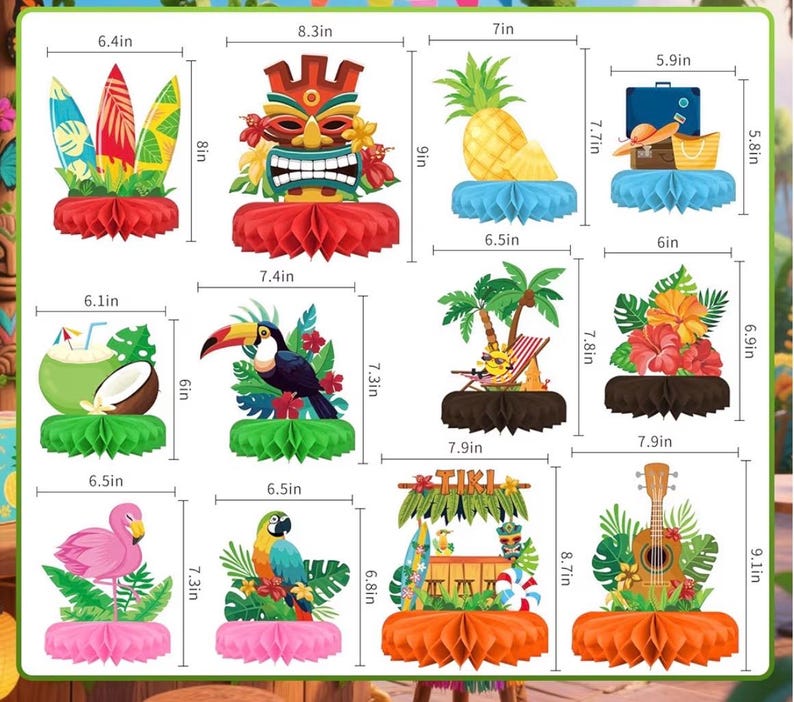 Hawaiian Luau Party Decorations Set: Aloha Theme Table Decoration with Luau Honeycomb Centerpiece for Tiki and Luau Hawaiian Party Supplies
