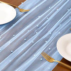 Pearl Table Runner Tulle Blue Summer Cheesecloth 10FT Gauze Cheese Cloth Sheer Chiffon Dining Wedding Birthday Party Baby Shower Bridal