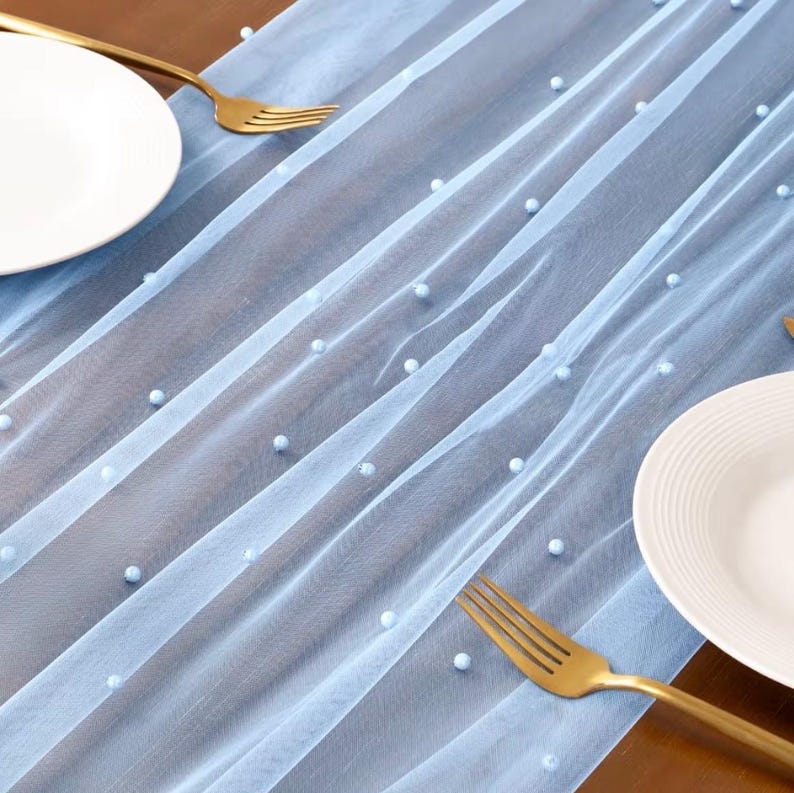 Pearl Table Runner Tulle Blue Summer Cheesecloth 10FT Gauze Cheese Cloth Sheer Chiffon Dining Wedding Birthday Party Baby Shower Bridal