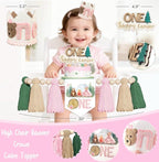 One Happy Camper Birthday Decorations,Pink Camping 1st Party Supplies with Backdrop, Balloon Garland, Cake Topper,Crown,Girls First Birthday