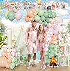 One Happy Camper Birthday Decorations,Pink Camping 1st Party Supplies with Backdrop, Balloon Garland, Cake Topper,Crown,Girls First Birthday