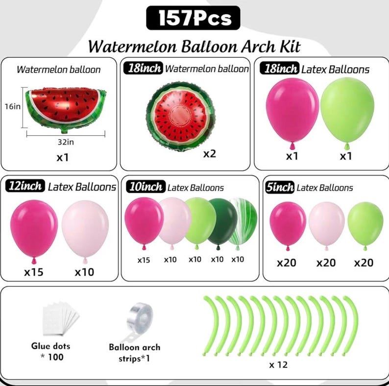 Fruit Balloon Garland Arch Kit - 157Pcs Watermelon Balloons Hot Pastel Pink Lime Green Balloon Arch Kit for Summer One in a Melon Theme Bday