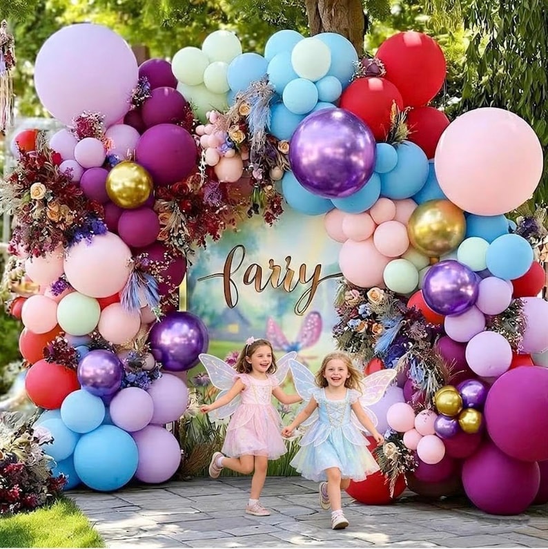 Pink Blue Purple Balloon Arch Double Stuffed Baby Blue Lavender Red Balloons Pastel Lilac Pink Gold  Balloon Garland Kit for Fairy Tea Party