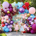 Pink Blue Purple Balloon Arch Double Stuffed Baby Blue Lavender Red Balloons Pastel Lilac Pink Gold  Balloon Garland Kit for Fairy Tea Party