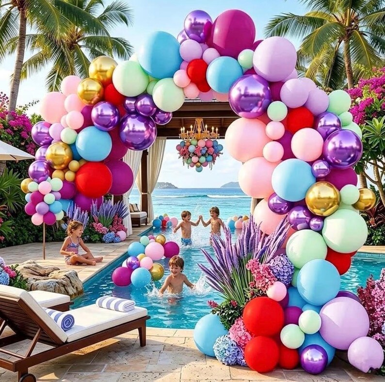 Pink Blue Purple Balloon Arch Double Stuffed Baby Blue Lavender Red Balloons Pastel Lilac Pink Gold  Balloon Garland Kit for Fairy Tea Party